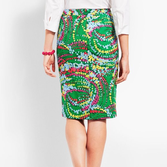 Talbots Green Multicolor Floral Print Pencil Skirt 2P 2 Petite - Picture 7 of 16